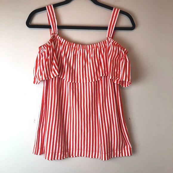 J. Crew Tops - J.Crew Striped Off Shoulder Tank Top Orange Small